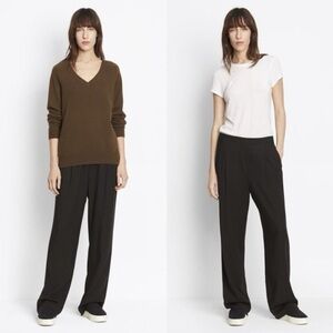 Vince Black Pleated Wide Leg Pull On Boyfriend Trouser Pants Black